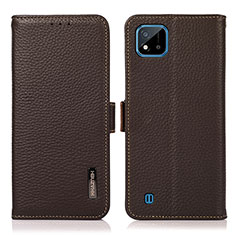 Leather Case Stands Flip Cover Holder B03H for Realme C11 (2021) Brown