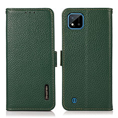 Leather Case Stands Flip Cover Holder B03H for Realme C20 Green