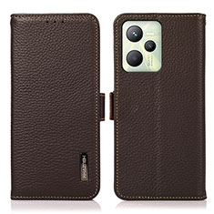 Leather Case Stands Flip Cover Holder B03H for Realme Narzo 50A Prime Brown