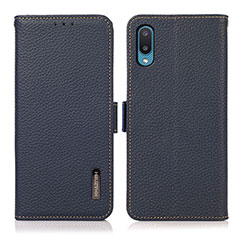Leather Case Stands Flip Cover Holder B03H for Samsung Galaxy A02 Blue