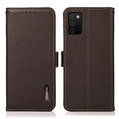 Leather Case Stands Flip Cover Holder B03H for Samsung Galaxy A03s Brown