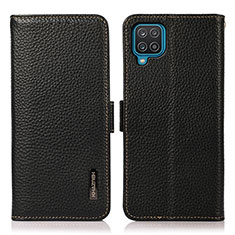 Leather Case Stands Flip Cover Holder B03H for Samsung Galaxy A12 Black