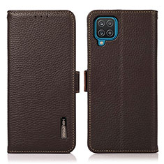 Leather Case Stands Flip Cover Holder B03H for Samsung Galaxy A12 Brown