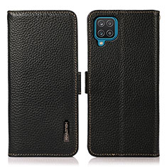 Leather Case Stands Flip Cover Holder B03H for Samsung Galaxy A12 Nacho Black