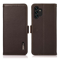 Leather Case Stands Flip Cover Holder B03H for Samsung Galaxy A13 4G Brown