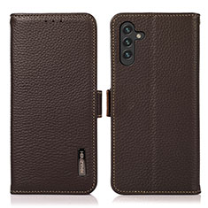 Leather Case Stands Flip Cover Holder B03H for Samsung Galaxy A13 5G Brown