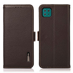 Leather Case Stands Flip Cover Holder B03H for Samsung Galaxy A22 5G Brown