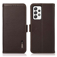 Leather Case Stands Flip Cover Holder B03H for Samsung Galaxy A52 4G Brown