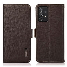 Leather Case Stands Flip Cover Holder B03H for Samsung Galaxy A72 4G Brown