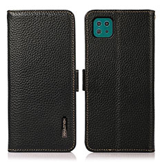 Leather Case Stands Flip Cover Holder B03H for Samsung Galaxy F42 5G Black