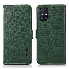 Leather Case Stands Flip Cover Holder B03H for Samsung Galaxy M51 Green