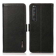 Leather Case Stands Flip Cover Holder B03H for Sony Xperia 1 III Black