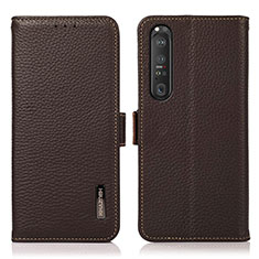 Leather Case Stands Flip Cover Holder B03H for Sony Xperia 1 III Brown