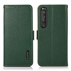 Leather Case Stands Flip Cover Holder B03H for Sony Xperia 1 III Green