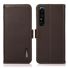 Leather Case Stands Flip Cover Holder B03H for Sony Xperia 1 IV Brown