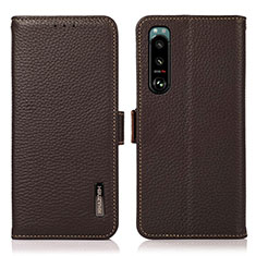 Leather Case Stands Flip Cover Holder B03H for Sony Xperia 5 III SO-53B Brown