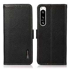 Leather Case Stands Flip Cover Holder B03H for Sony Xperia 5 IV Black