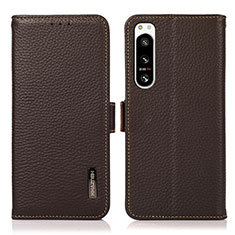 Leather Case Stands Flip Cover Holder B03H for Sony Xperia 5 IV Brown