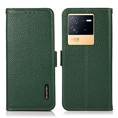 Leather Case Stands Flip Cover Holder B03H for Vivo iQOO Neo6 5G Green