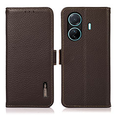 Leather Case Stands Flip Cover Holder B03H for Vivo T1 Pro 5G Brown