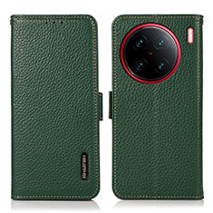 Leather Case Stands Flip Cover Holder B03H for Vivo X90 Pro 5G Green