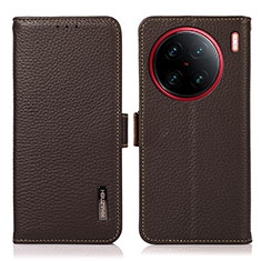 Leather Case Stands Flip Cover Holder B03H for Vivo X90 Pro+ Plus 5G Brown