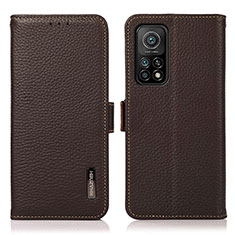 Leather Case Stands Flip Cover Holder B03H for Xiaomi Mi 10T 5G Brown