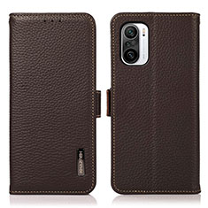 Leather Case Stands Flip Cover Holder B03H for Xiaomi Mi 11i 5G Brown