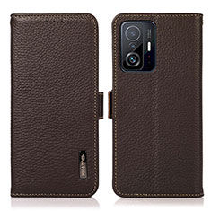 Leather Case Stands Flip Cover Holder B03H for Xiaomi Mi 11T Pro 5G Brown