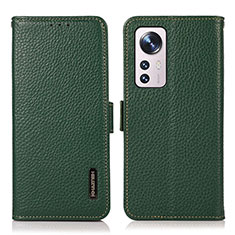 Leather Case Stands Flip Cover Holder B03H for Xiaomi Mi 12 5G Green