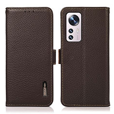 Leather Case Stands Flip Cover Holder B03H for Xiaomi Mi 12X 5G Brown