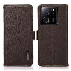 Leather Case Stands Flip Cover Holder B03H for Xiaomi Mi 13T Pro 5G Brown