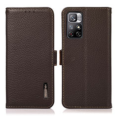 Leather Case Stands Flip Cover Holder B03H for Xiaomi Poco M4 Pro 5G Brown