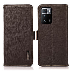 Leather Case Stands Flip Cover Holder B03H for Xiaomi Poco X3 GT 5G Brown