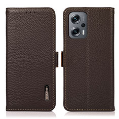 Leather Case Stands Flip Cover Holder B03H for Xiaomi Poco X4 GT 5G Brown