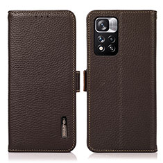 Leather Case Stands Flip Cover Holder B03H for Xiaomi Poco X4 NFC Brown