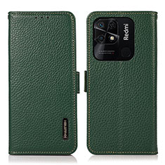 Leather Case Stands Flip Cover Holder B03H for Xiaomi Redmi 10C 4G Green