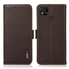 Leather Case Stands Flip Cover Holder B03H for Xiaomi Redmi 9 Activ Brown