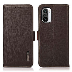 Leather Case Stands Flip Cover Holder B03H for Xiaomi Redmi K40 5G Brown