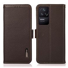 Leather Case Stands Flip Cover Holder B03H for Xiaomi Redmi K40S 5G Brown