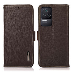 Leather Case Stands Flip Cover Holder B03H for Xiaomi Redmi K50 5G Brown