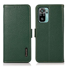 Leather Case Stands Flip Cover Holder B03H for Xiaomi Redmi Note 10 4G Green