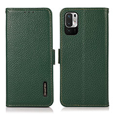 Leather Case Stands Flip Cover Holder B03H for Xiaomi Redmi Note 10 JE 5G Green