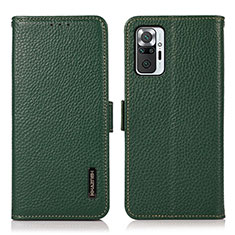 Leather Case Stands Flip Cover Holder B03H for Xiaomi Redmi Note 10 Pro 4G Green