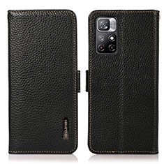 Leather Case Stands Flip Cover Holder B03H for Xiaomi Redmi Note 11 5G Black