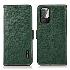 Leather Case Stands Flip Cover Holder B03H for Xiaomi Redmi Note 11 SE 5G Green