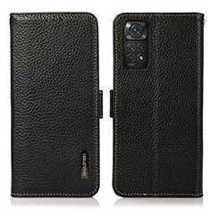 Leather Case Stands Flip Cover Holder B03H for Xiaomi Redmi Note 11S 4G Black