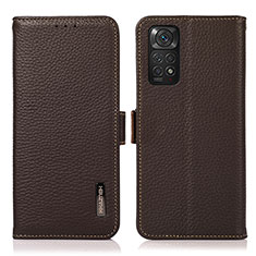 Leather Case Stands Flip Cover Holder B03H for Xiaomi Redmi Note 11S 4G Brown