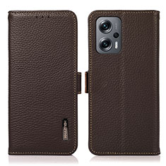 Leather Case Stands Flip Cover Holder B03H for Xiaomi Redmi Note 11T Pro 5G Brown
