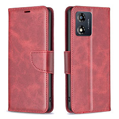 Leather Case Stands Flip Cover Holder B04F for Motorola Moto E13 Red